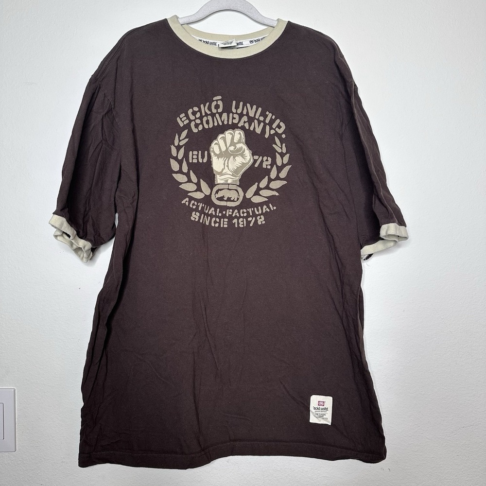 Y2K Ecko Unltd Shirt Mens XL Brown 2000s Rhino Logo Vintage Grunge Skate Surf